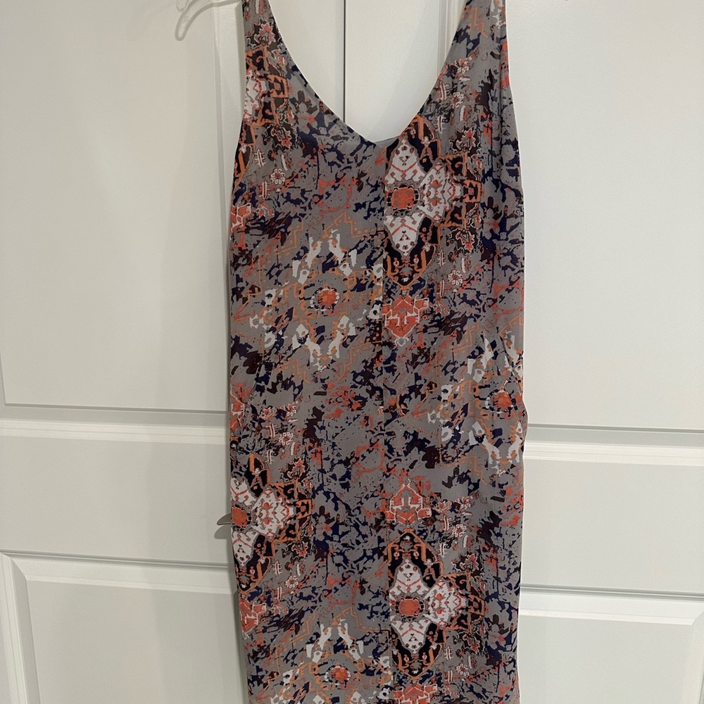 CAbi Orange Gray Sleeveless Sheath Dress